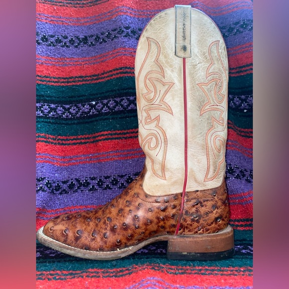 Men's Horse Power Cognac Impostrich 13in. Bleached Bone Top Square Toe Boot-USED - Picture 6 of 11